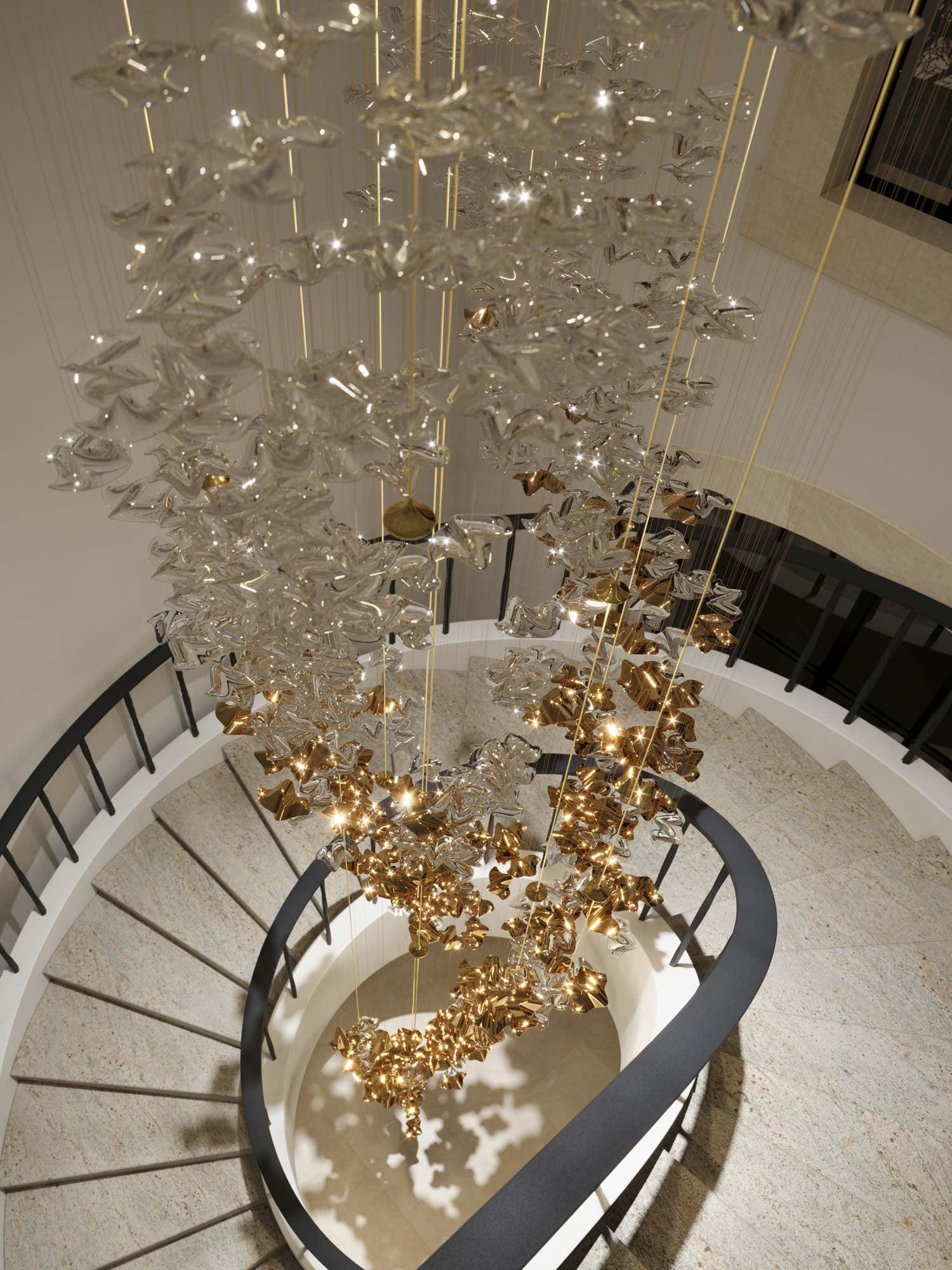 San De Chandelier, Modern Square Glass Spiral Long Pendant Chandelier
